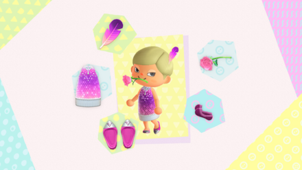 ACNH - A resident wears a Purple Feather