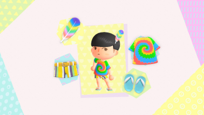 ACNH - A resident wears the Rainbow Feather