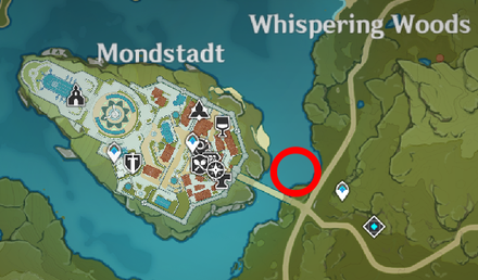 Genshin - Scarletbeak Duck Map Location - By the Mondstadt Bridge