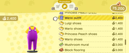 ACNH - Wario Outfit in the Nook Shopping Catalog