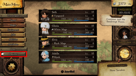 Bravely Default II - Menu Screen Options