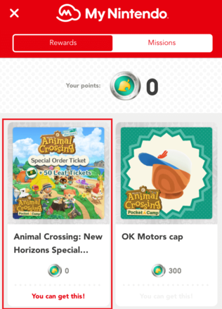 Animal Crossing Pocket Camp - Selecting the Special Order Ticket