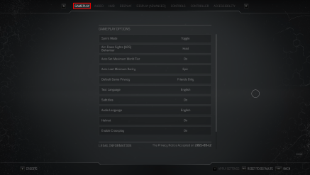 Outriders Options Menu