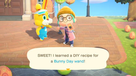 ACNH - A resident learns the Bunny Day Wand DIY recipe