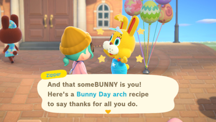 ACNH - A resident talks to Zipper during Bunny Day