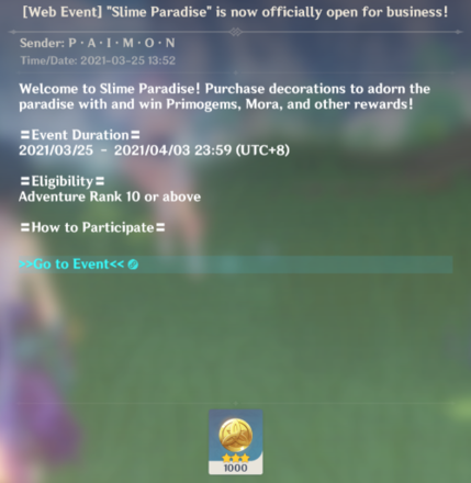 Genshin - Slime Paradise Mail Sample PS4