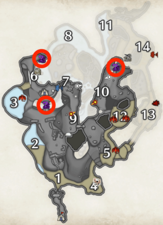 MH Rise - Iridiscent Ore Locations in Lava Caverns (Lower level)