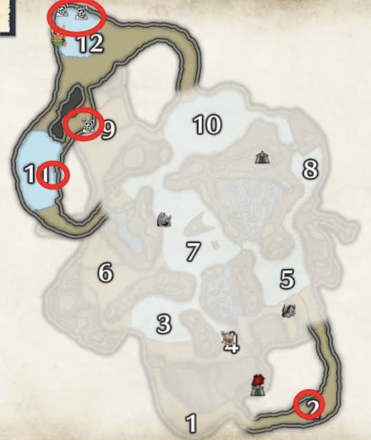 Monster Hunter Rise - Mining Outcrops (Carbalite Ore) in Frost Islands (Lower Level).png