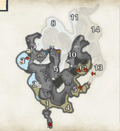 MH Rise - Lava Caverns Stinkmink Map Locations (Upper Area)