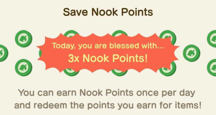 ACNH - A message informing the player that they got triple the Nook Points for the day