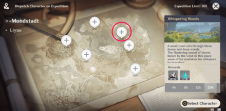 Genshin - Mondstadt Whispering Woods - White Iron and Crystal Chunk Expedition