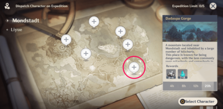 Genshin - Mondstadt Dadaupa Gorge - White Iron and Crystal Chunk Expedition