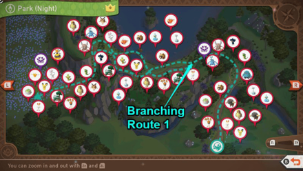 New Pokemon Snap - Park (Night) Alternate Routes Map