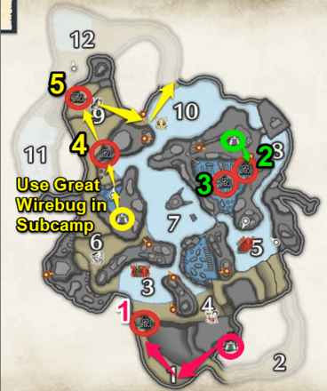 MH Rise - Farming route bonepiles in Frost Islands (upper level)