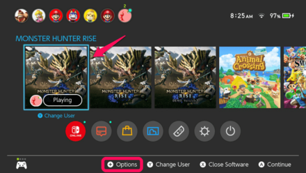 MH Rise - Press + Options Button