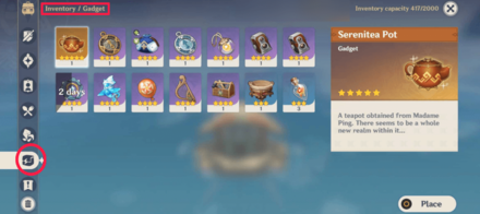 Genshin - Go to Gadgets Inventory