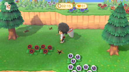 ACNH - A villager chases after a butterfly during Bug-Off