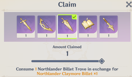 Genshin - Northlander Billet Trove Select Screen