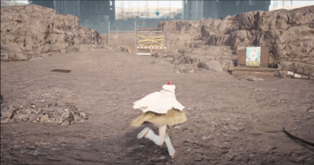 Locked Gate Next to a Moogle Poster