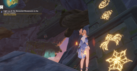 Genshin - The Winding Homeward Way Light Up All the Elemental Monuments in the correct maner