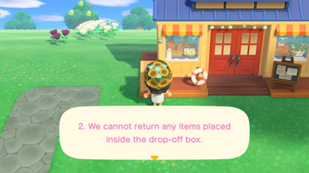 ACNH - A resident learns of the No Returns policy of the Drop-Off Box