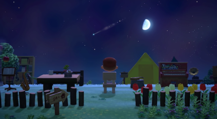 ACNH - Player watching a meteor shower