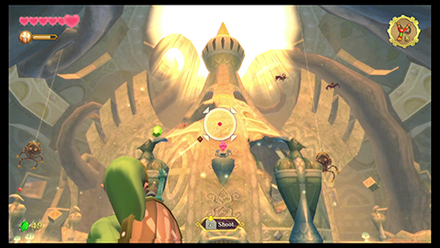 Shoot the Red Crystal above the building