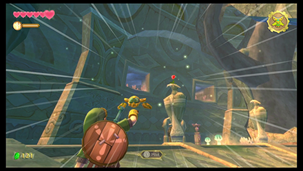 Guide the Beetle through the alcoves above the western door to activate the Red Crystal