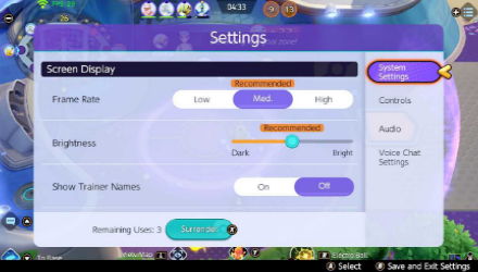 Surrender Settings Screen