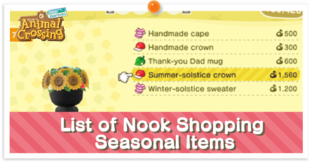 ACNH - List of Nook Shopping Seasonal Items