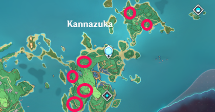 Inazuma - Kannazuka Island Cuihua Wood Locations
