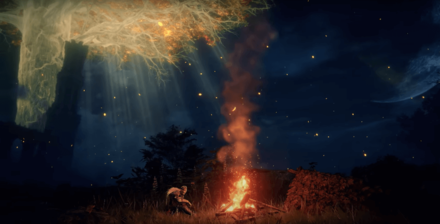 Elden Ring Night Bonfire Near the Erdtree