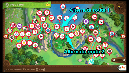 New Pokemon Snap - Park (Day) Alternate Routes Map