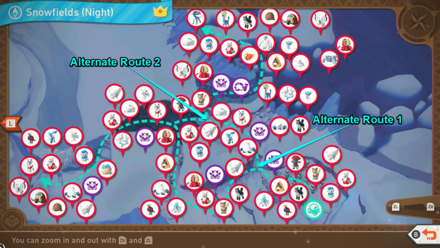 New Pokemon Snap - Snowfields (Night) Alternate Routes Map