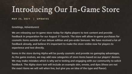 New World - In-Game Store Update Release Date