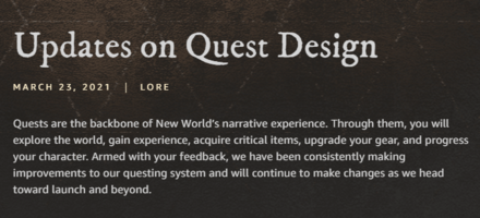 New World - Quest Design Update Release Date