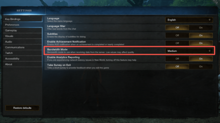 New World - Set Bandwidth Mode to High