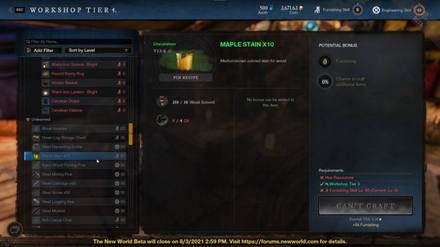 Workshop Menu New World