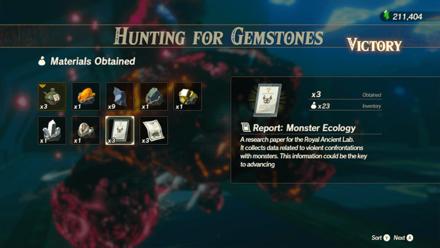 Hyrule Warriors Age of Calamity - Hunting for Gemstones Report Monster Ecology