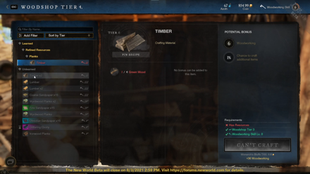 New World Woodshop Menu