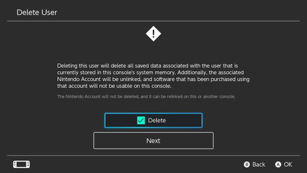 Pokemon UNITE - How to Delete User in Nintendo Switch - Check the Delete Box