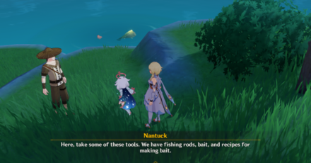 Genshin - Exploding Population - Nantuck giving fishing tools