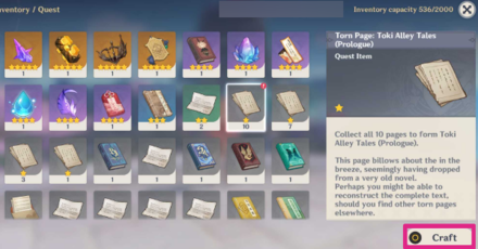 Genshin - Torn Page-Toki Alley Tales - How to Craft