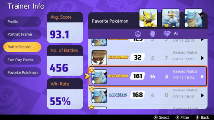 Pokemon UNITE - Select Battle Record