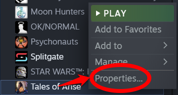 Tales of Arise - Steam Properties