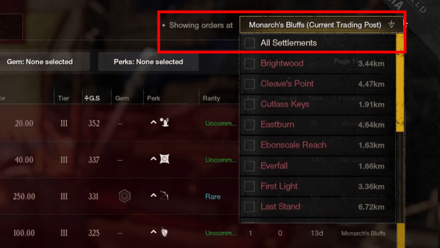 New World - Trading Post Showing orders at