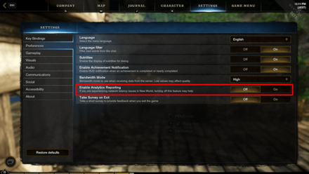 New World - Disable Analytics Reporting