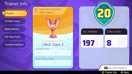 Pokemon UNITE - Trainer Card Info
