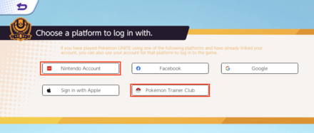 Pokemon UNITE - Platform Log-in Selection - Nintendo Account and Pokemon Trainer Club.png