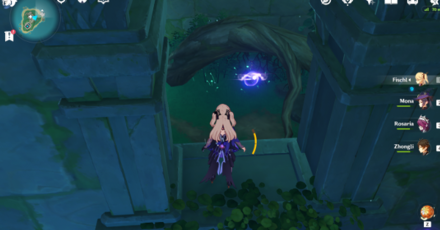 Genshin - Suigetsu Pool - Electro Seelie under tree roots